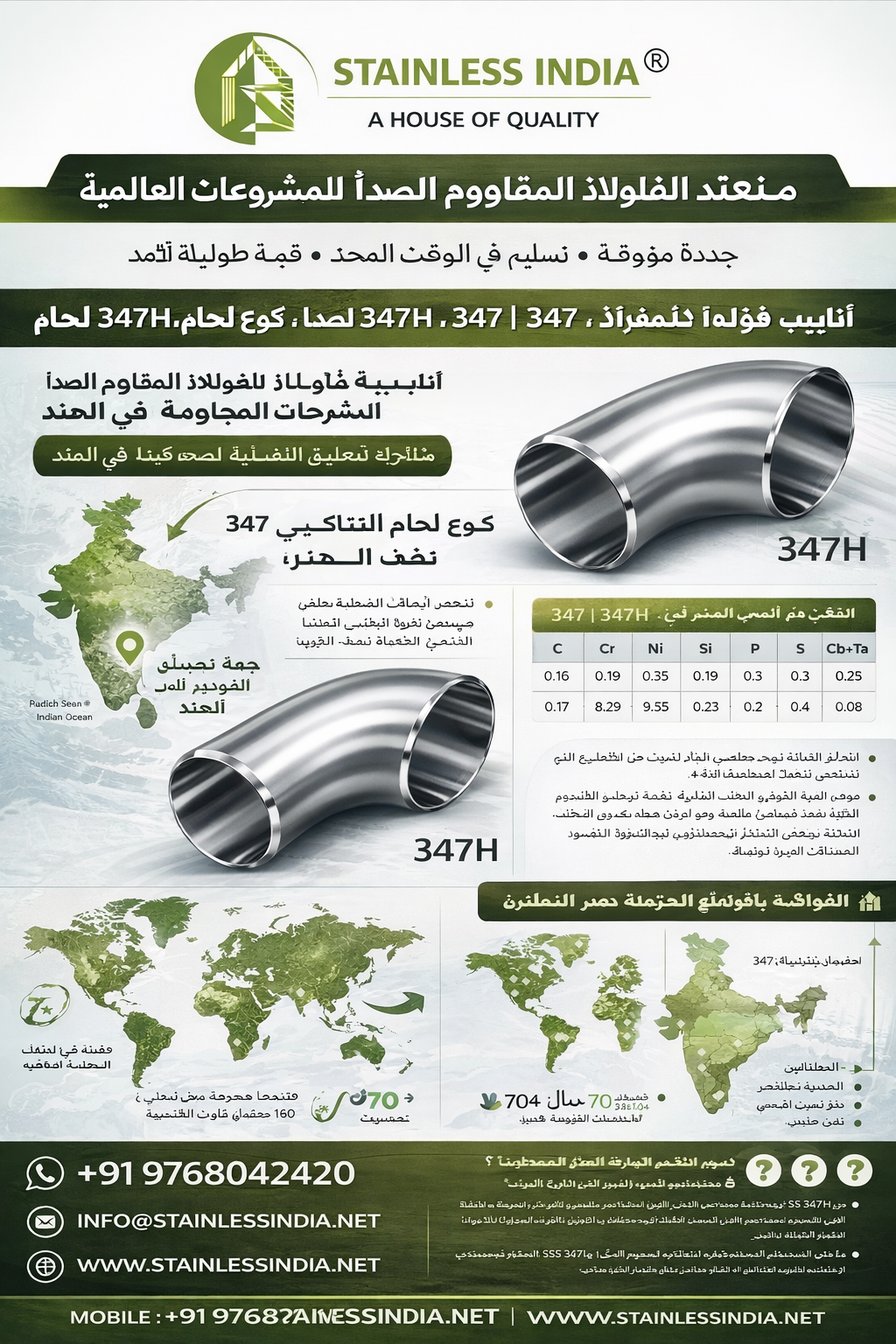 ASTM A403 WP347H 180 Degree Stainless Steel Elbow